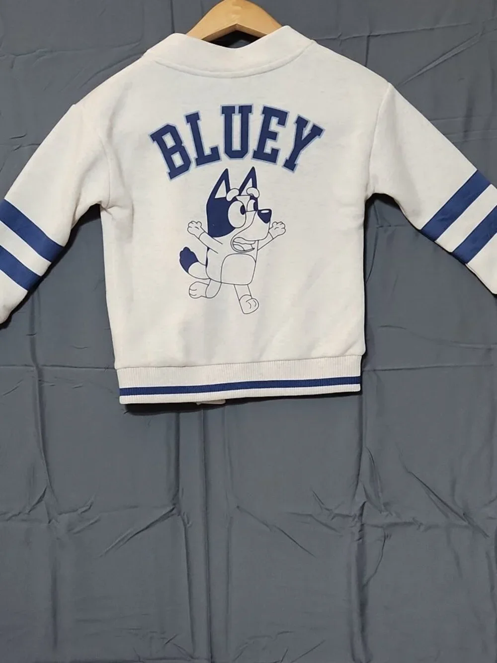 Bluey Kids XS 4/5 Fleece Cardigan Sweatshirt White Blue Button